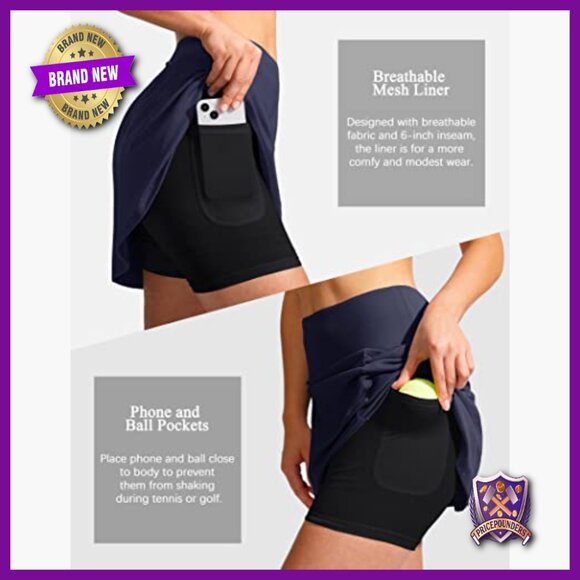 Women's High Waist Athletic Skort with Zipper Pockets Knee Length - Picture 4 of 6